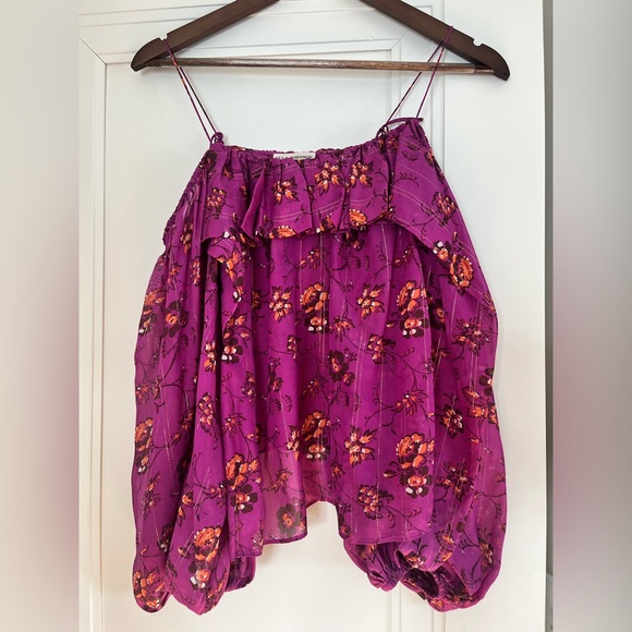 Ulla Johnson Fuchsia Pink Silk Coline Blouse Shirt Cold Shoulder Top Size S - Picture 5 of 8